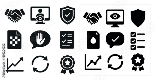 Business and security icons set – solid, filled, protection and corporate symbols