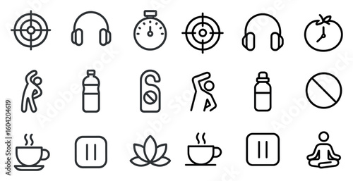 Fitness and wellness line icons set – outline, exercise, health symbols