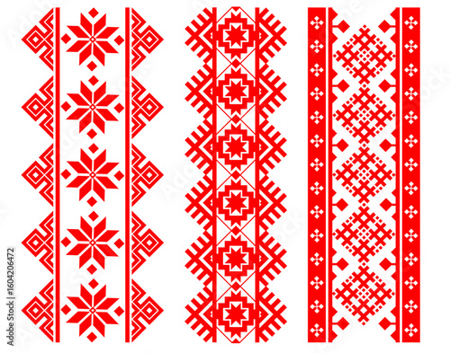 Belarusian ornament set of stripes with ornaments and symbols