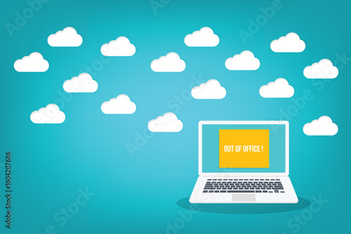 Laptop with out of office business sign	