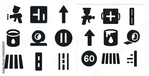 Construction and safety silhouette icons set – filled, solid, hazard signs