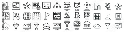 Data analysis line icons set – outline, linear, database and tech symbols