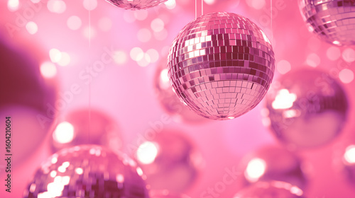 Wallpaper Mural Boules disco de couleur rose, mauve sur fond de la même couleur. Ambiance festive, coloré, joie, fête. Pour conception et création graphique  Torontodigital.ca
