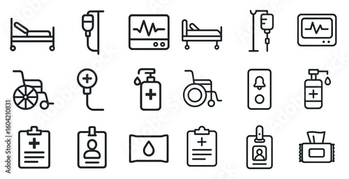 Healthcare outline icons set – medical, hospital, care symbols