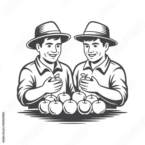 Farmers with apples harvest fruit