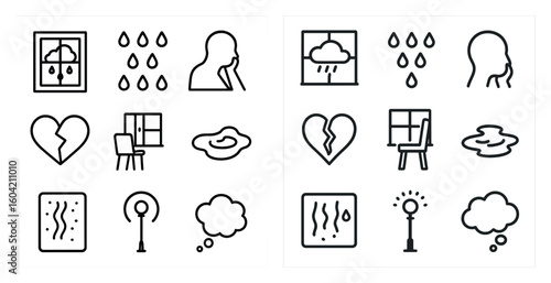 Weather and emotion outline icons set – line, linear, feelings and moods symbols