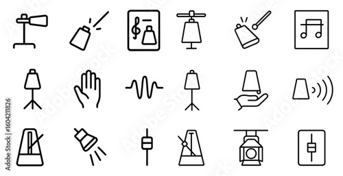 Music and rhythm line icons set – silhouette, outline, tempo and sound symbols