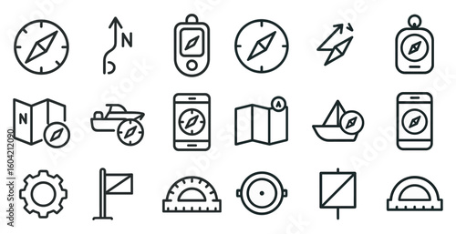 Navigation and location line icons set – outline, mapping and gps symbols