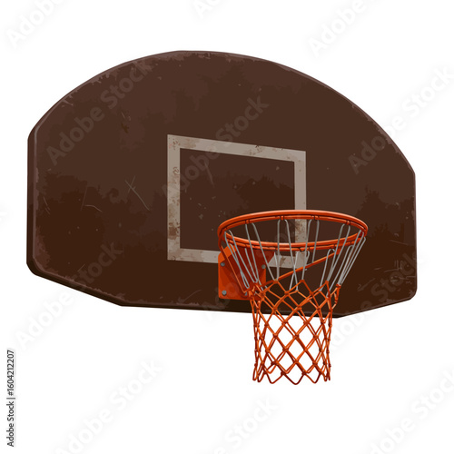 Weathered Basketball Hoop Isolated on White Background: Sports Equipment Concept.