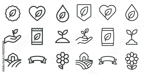 Nature and ecology line icons set – outline, environment and sustainable symbols