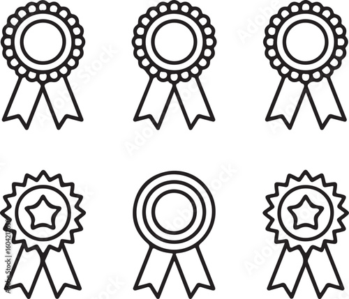 Classic Award Ribbon Vector Icon Set Outline Style Badges of Achievement