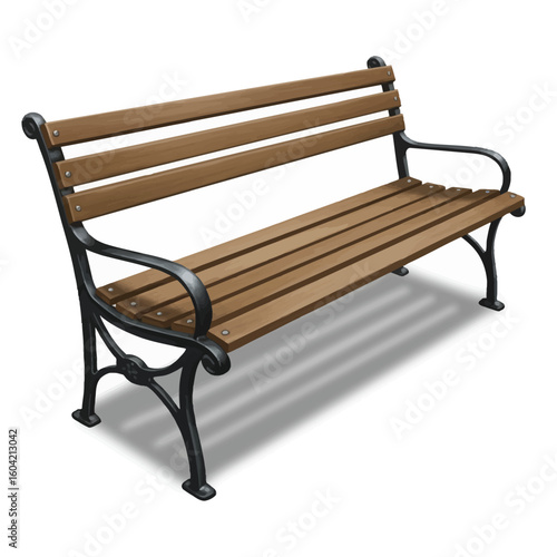 Detailed Illustration of a Classic Wooden Park Bench.