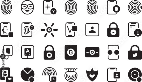 Collection of security and technology icons for digital identity and access