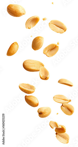 Shelled peanuts in mid-air, scattered