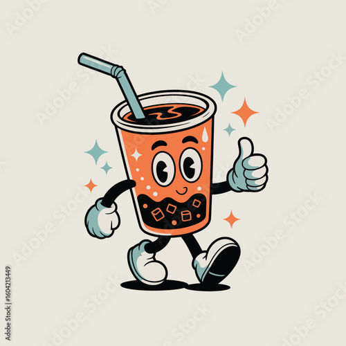  Happy cartoon bubble tea character giving thumbs up