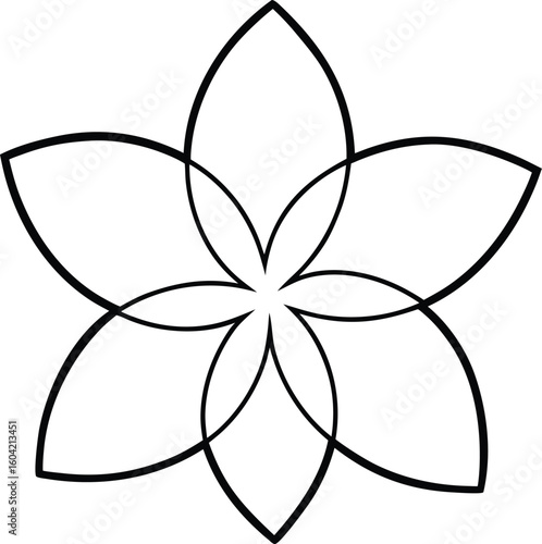 Clean line art five petal tropical flower isolated on transparent background