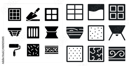 Construction silhouette icons set – filled, solid, building and tools collection