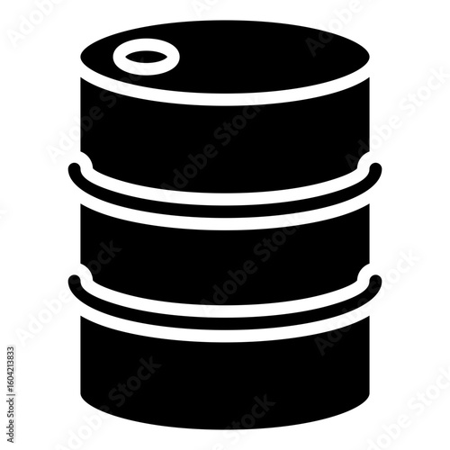 Oil Barrel Glyph Black Silhouette Vector Design - barrel representing petroleum or oil storage, relevant to energy, fuel, and environmental issues