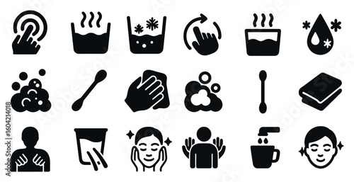 Hand hygiene solid icons set – filled, washing, cleaning symbols for sanitation
