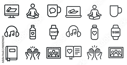 Lifestyle outline icons set – line, minimalist, everyday life symbols