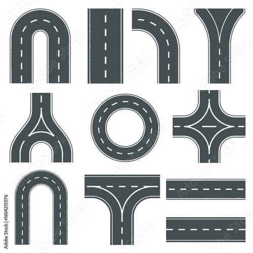 Collection of various road intersections and segments for traffic and transportation design