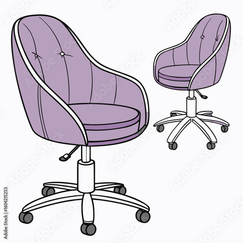 Two Lavender Office Chairs with White Trim and Five Casters Illustration