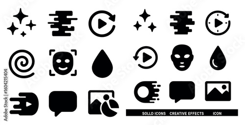 Creative effects solid icons set – filled, artistic, design elements for digital projects