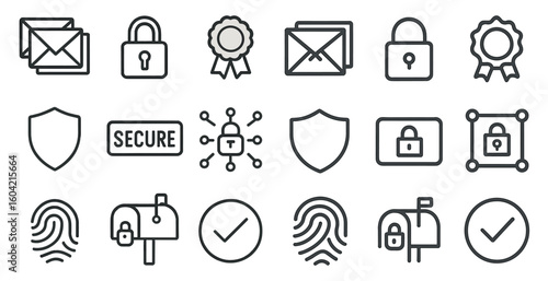 Security and privacy outline icons set – protection, safeguarding, secure symbols