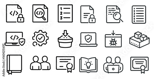 Web and development line icons set – coding, outline, programming symbols
