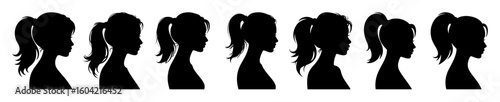  Female Ponytail Hairstyle Silhouette Set  Vector Profile Graphics