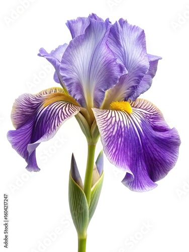 Striking Purple Iris Bloom Isolated on White Background, showcasing Floral Beauty