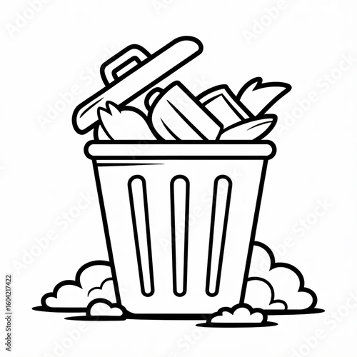 Garbage illustration vector style coloring page 