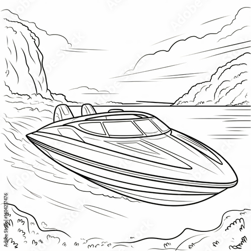 Jet boat illustration vector style coloring page 