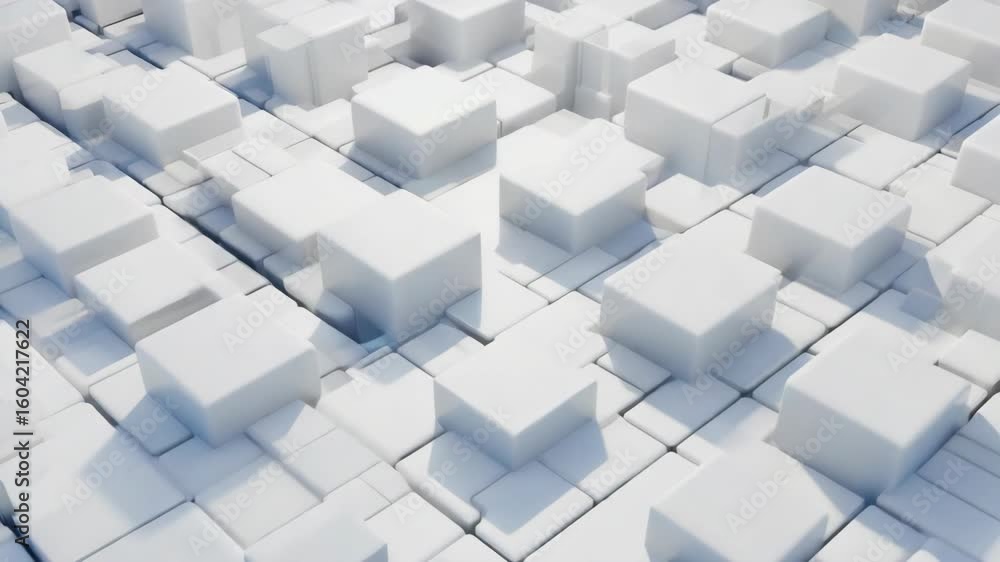 Seamless loop animation of white moving cubes forming a dynamic geometric surface Seamless loop animation of white moving cubes forming a dynamic geometric surface