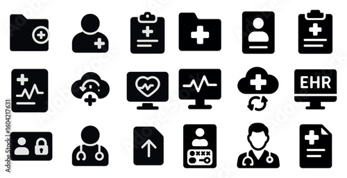 Healthcare and medical solid icons set – filled, health, clinical symbols