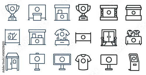 Event and exhibition line icons set – outline, fair, trade show symbols