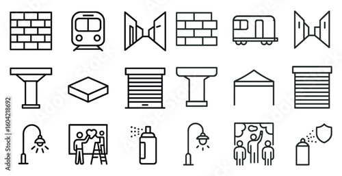 Architecture and building outline icons set – linear, line, construction symbols