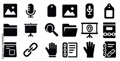 Business and technology icons set – solid, filled, corporate and digital elements