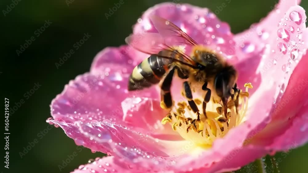 Honey Bee on Rose Petal | Detailed Macro Nature View Honey Bee on Rose Petal | Detailed Macro Nature View