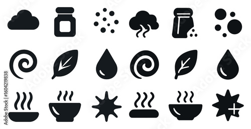 Weather and food flat icons set – solid, filled, natural and culinary symbols