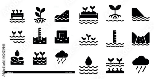 Agriculture and farming solid icons set – filled, growth, and crop symbols