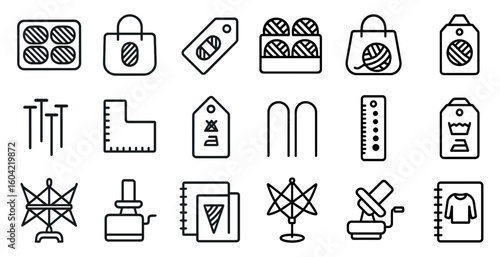 Craft and knitting outline icons set – linear, line, sewing and diy symbols