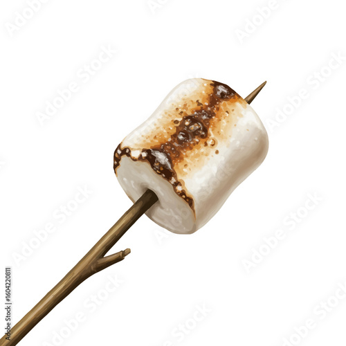 Toasted Marshmallow on a Stick Campfire Treat Illustration.