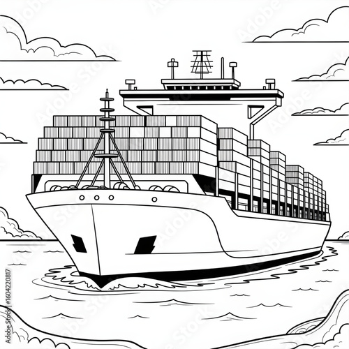 A black and white Container illustration vector style colouring page 