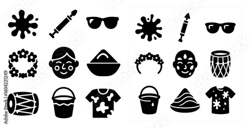 Festival and celebration silhouette icons set – solid, filled, party symbol designs