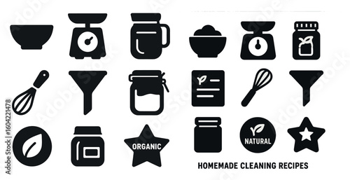 Kitchen essentials solid icons set – cooking, baking, kitchenware symbols