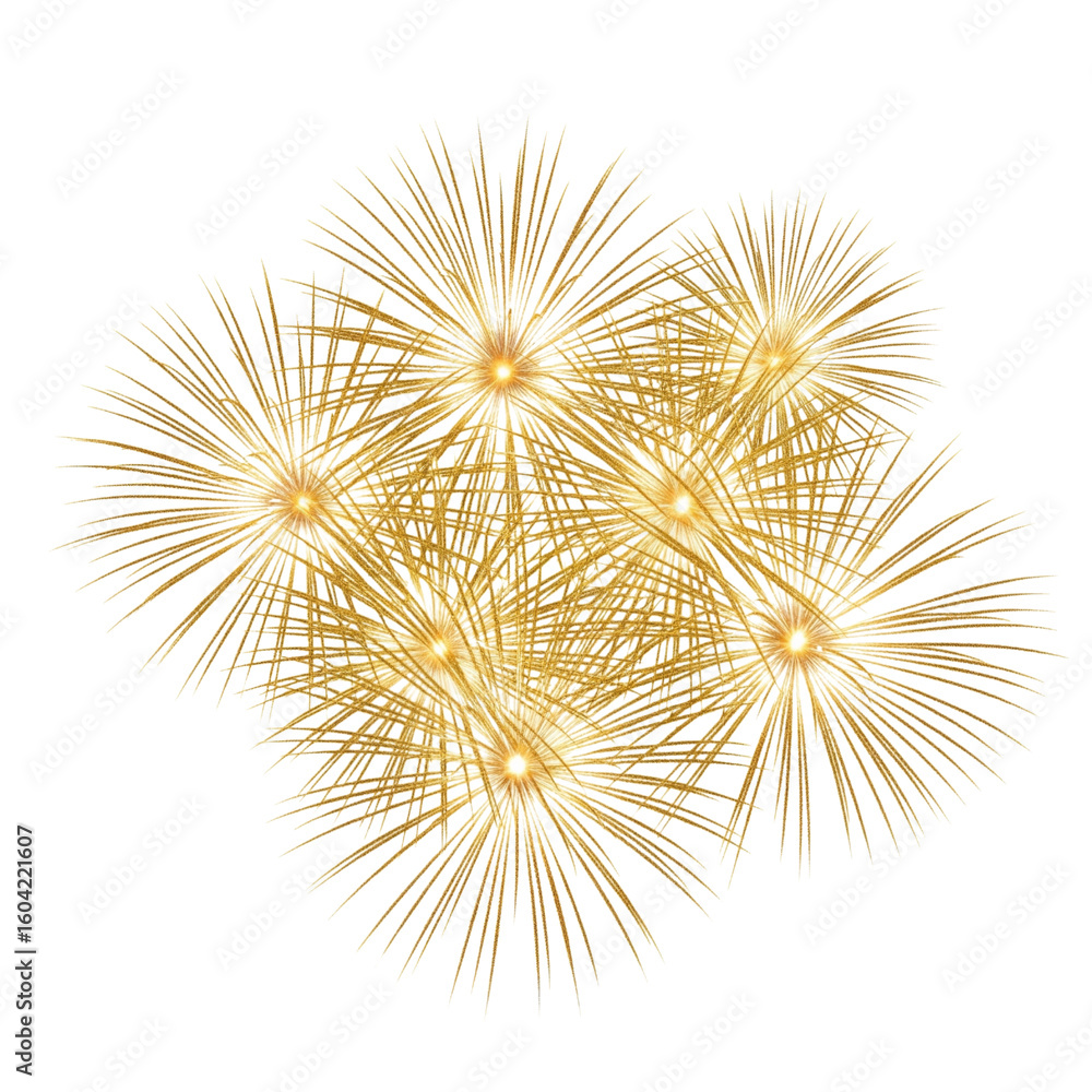 Obraz premium Golden Fireworks isolated on white or transparent background