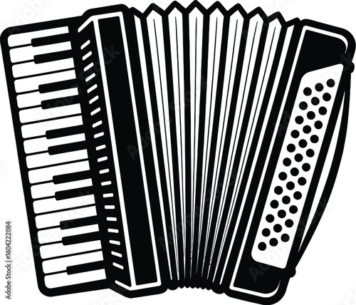 Accordion Musical Instrument Icon - Black and White Vector Illustration for Music and Entertainment