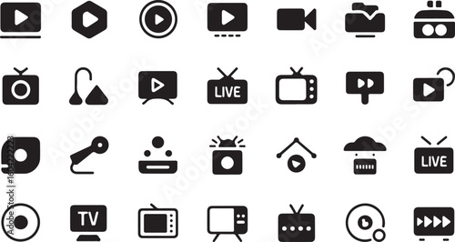 Collection of media and entertainment icons for digital platforms