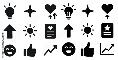 Business and marketing solid icons set – filled, flat, corporate and strategy symbols
